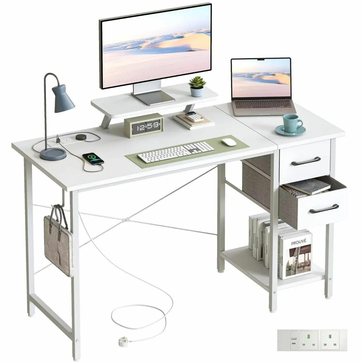 Computer Desk with Drawers Power Outlets 100x50cm - Image 1