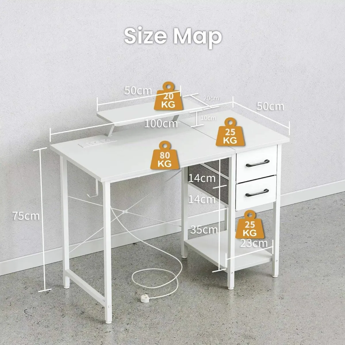 Computer Desk with Drawers Power Outlets 100x50cm - Image 3