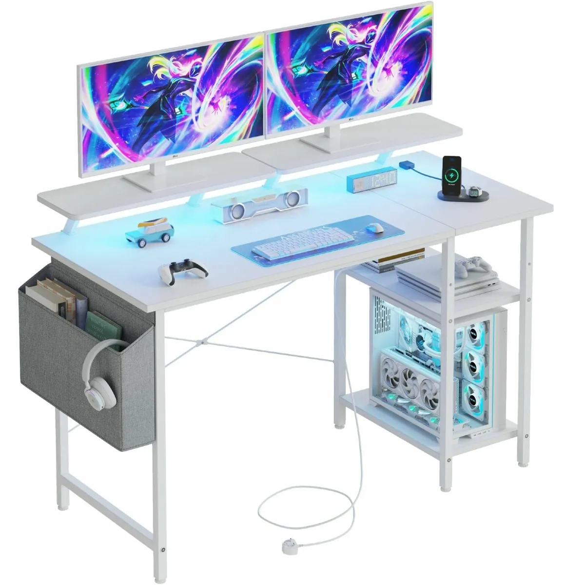Gaming Desk with LED Lights Power Outlets - Image 1