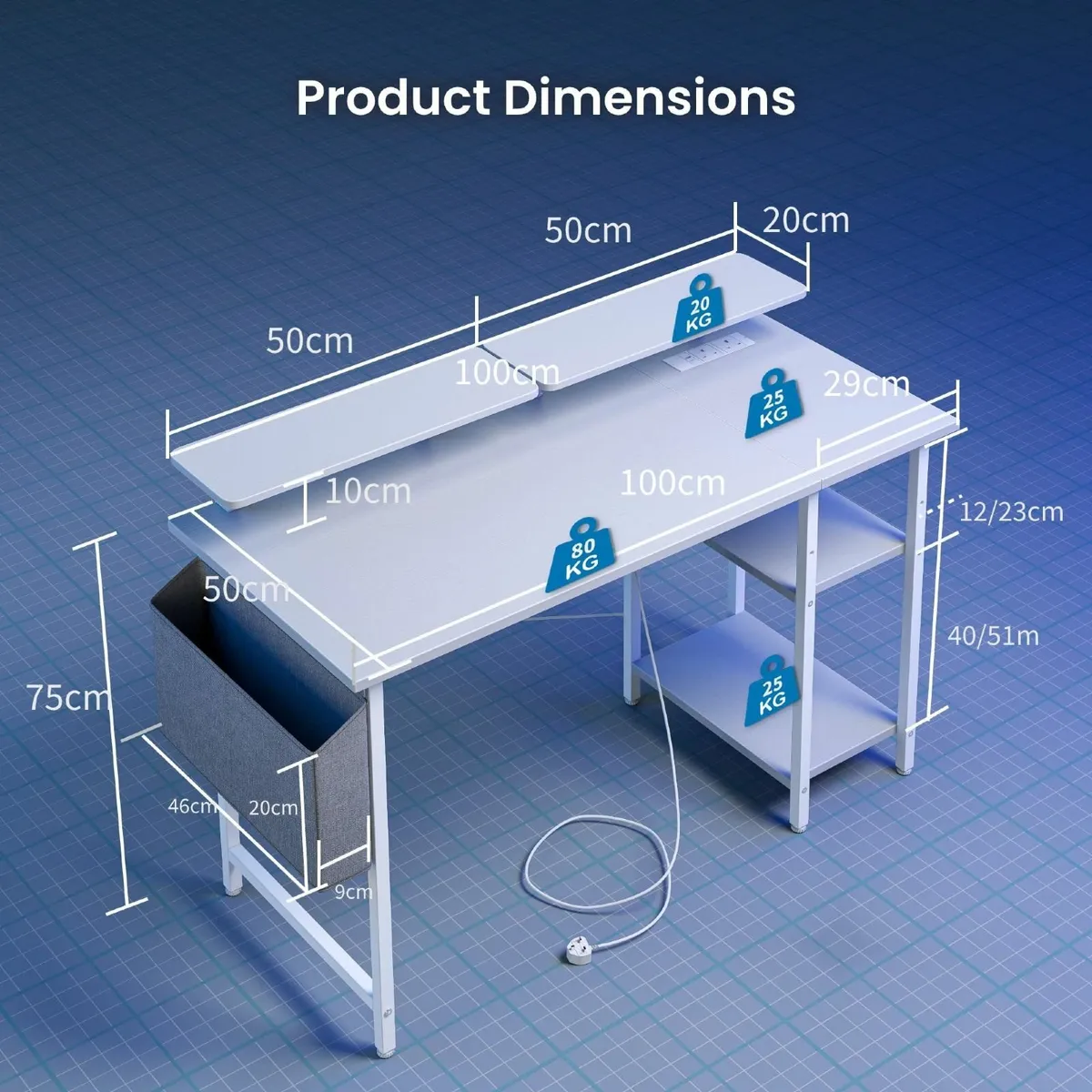 Gaming Desk with LED Lights Power Outlets - Image 2