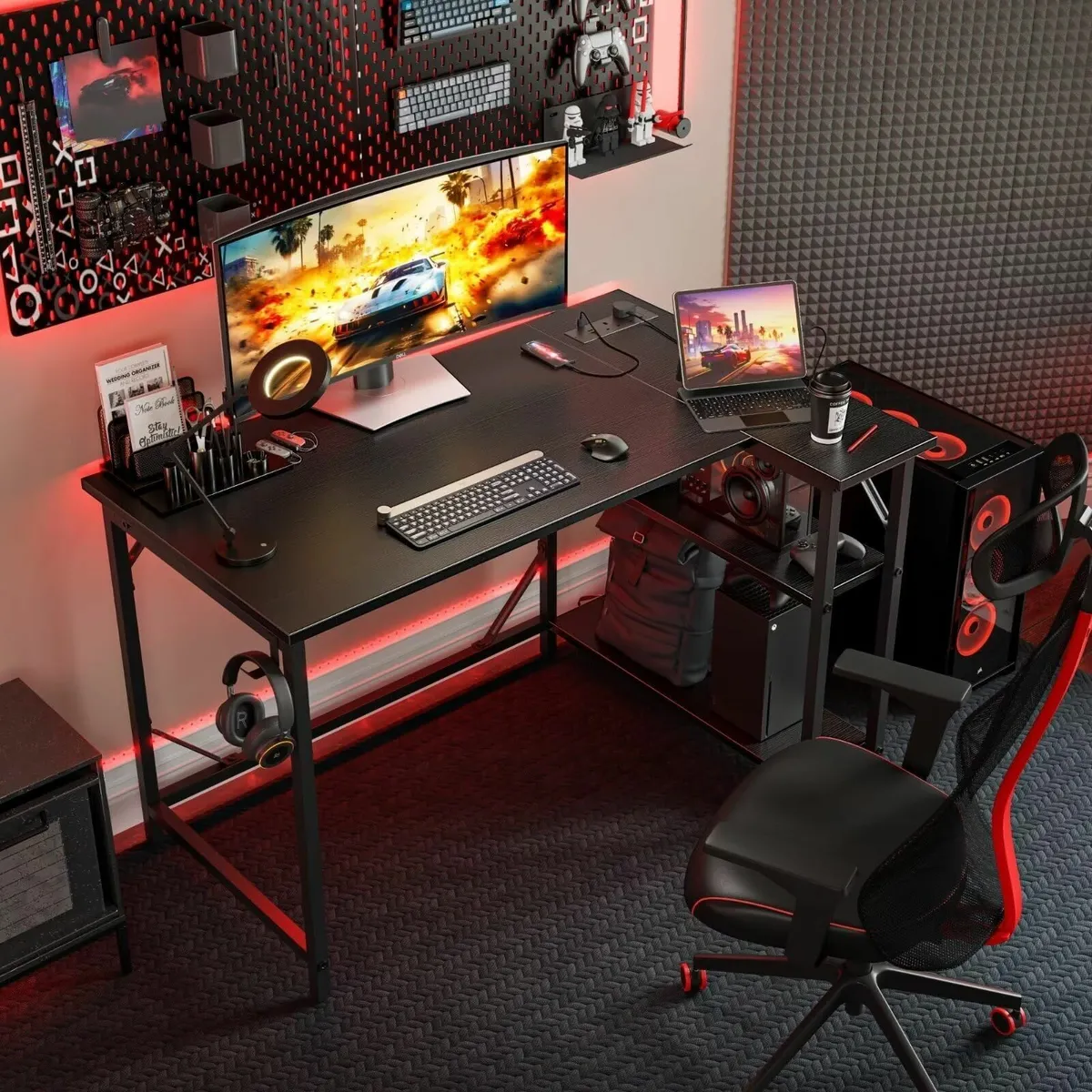 L Shaped Gaming Desk with Power Outlets 100x70cm - Image 2