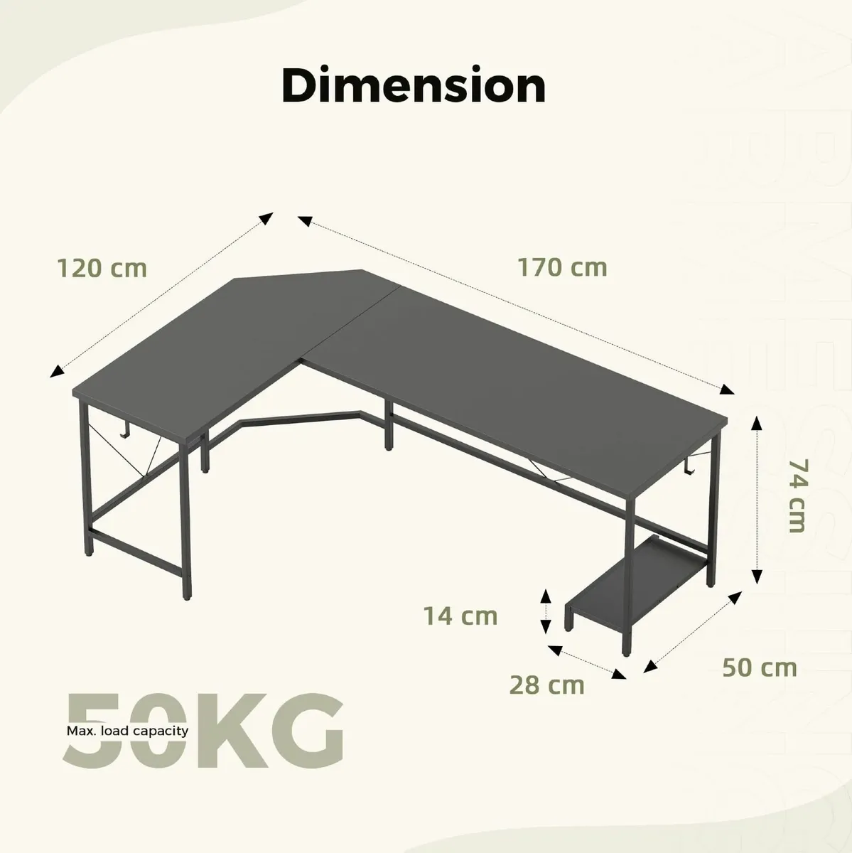 L Shaped Desk 170 cm Corner Gaming for Home - Image 2