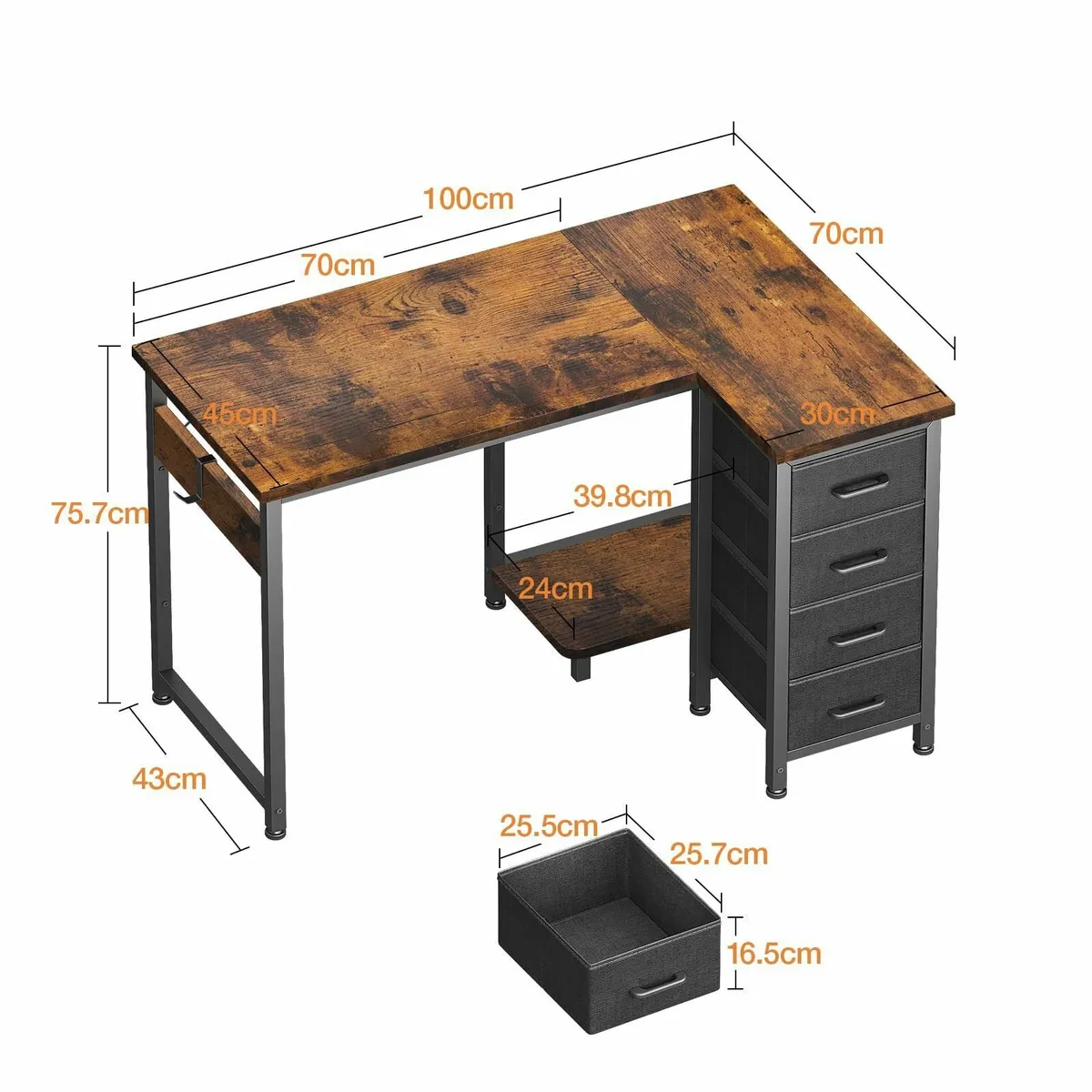Computer Desk with Drawers 100x70 cm Corner for - Image 3