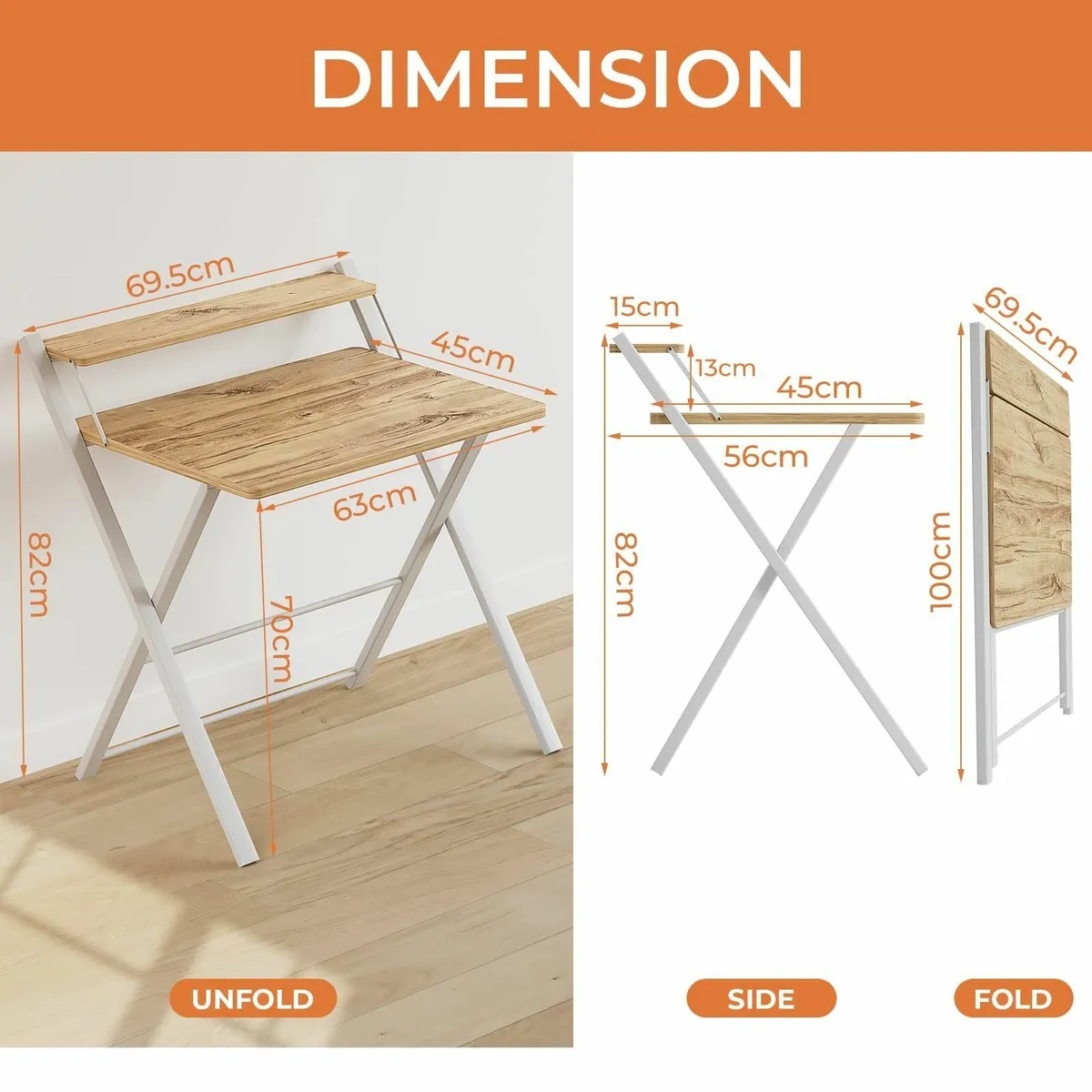 Foldable Desk No Assembly Required Small with - Image 3