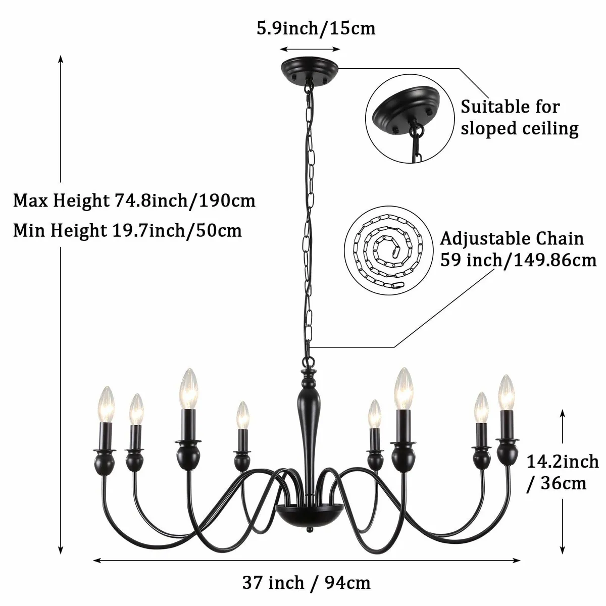 Black Chandelier 8-Light Farmhouse Chandeliers - Image 3
