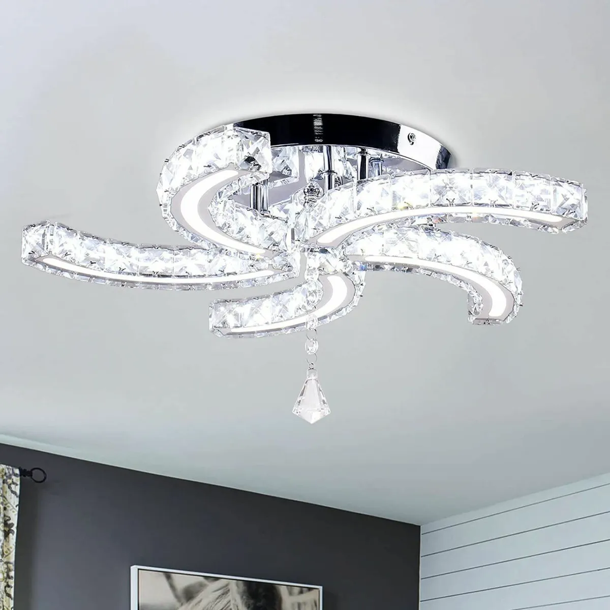 19.7'' Crystal Chandeliers 5-Light LED Semi Flush - Image 1