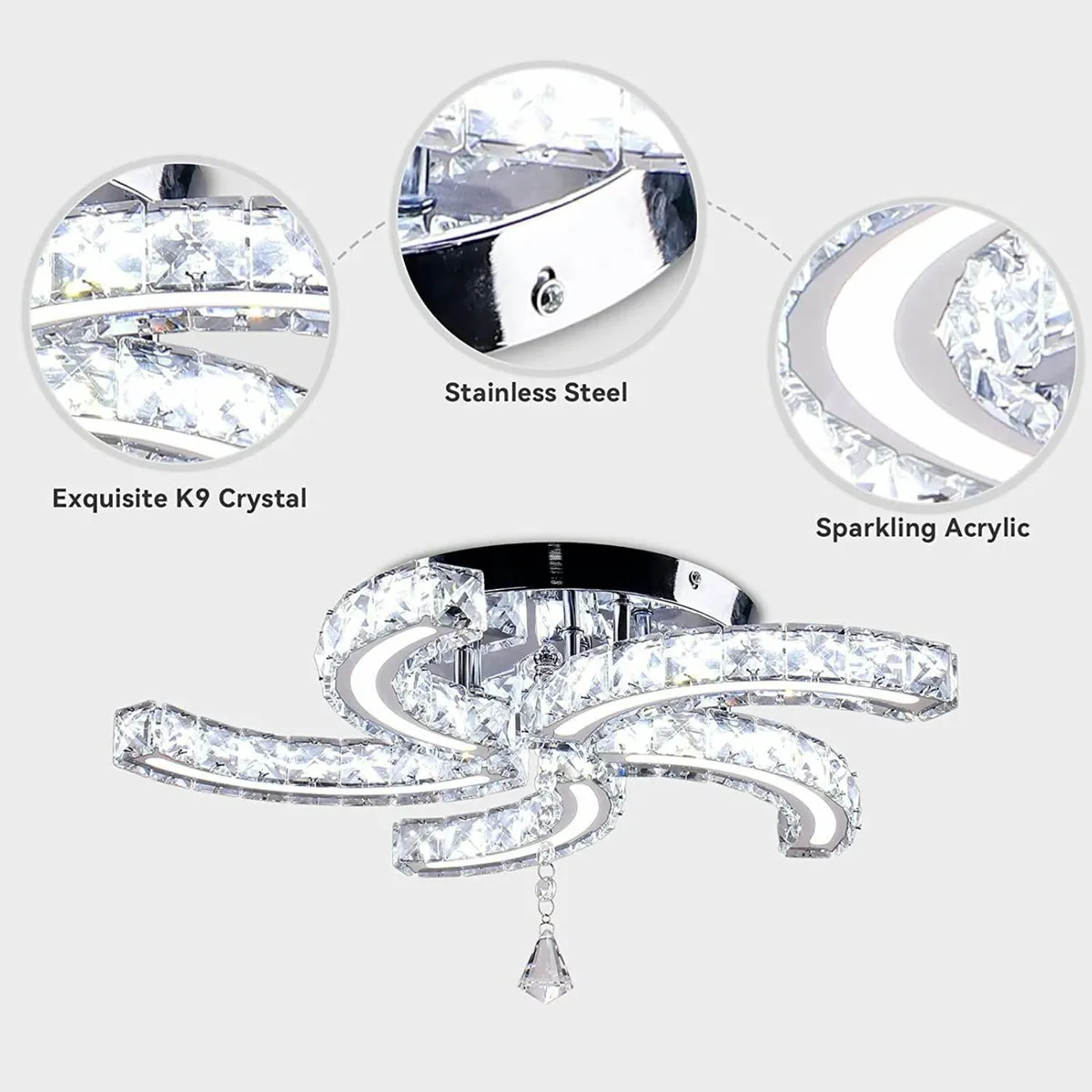 19.7'' Crystal Chandeliers 5-Light LED Semi Flush - Image 4
