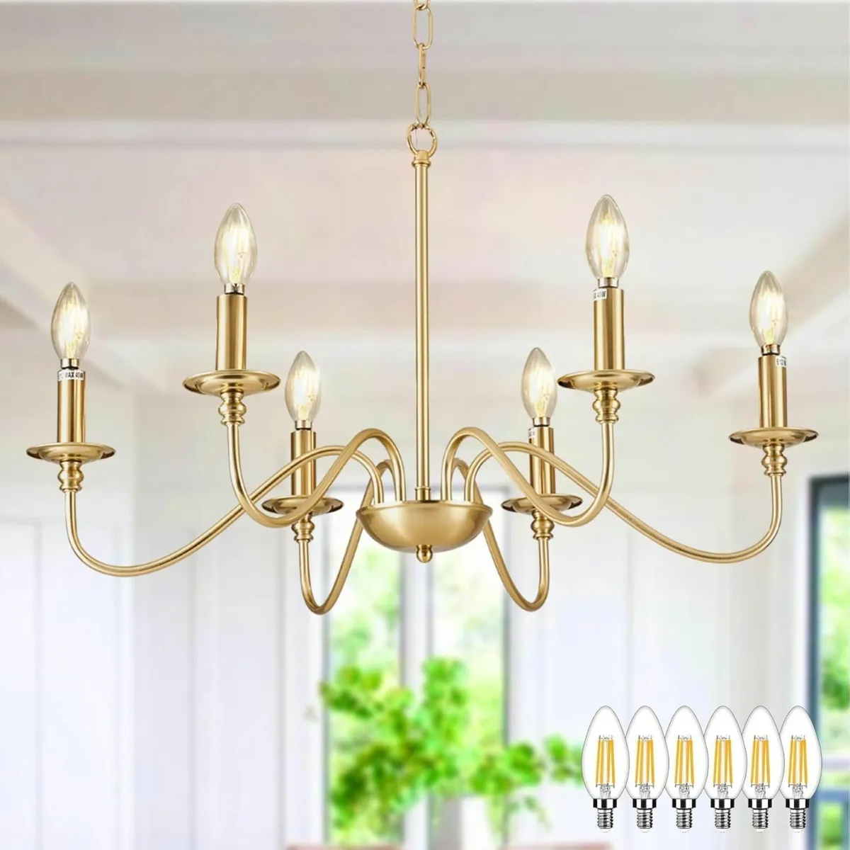 Gold Chandelier Light Fixture: 6-Light Modern - Image 1