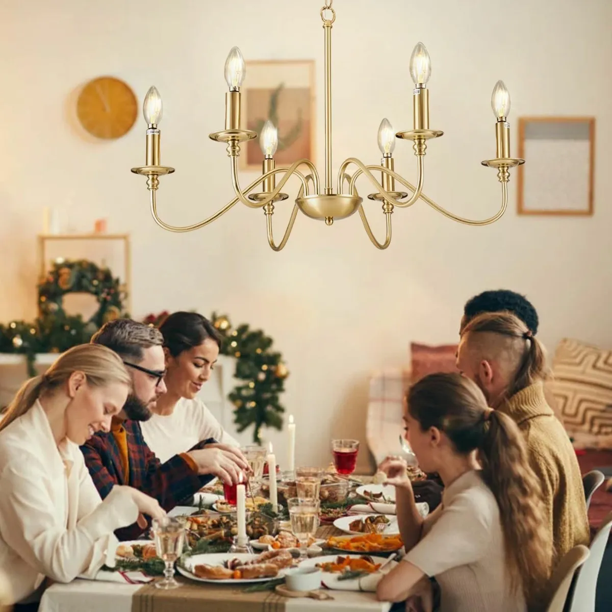 Gold Chandelier Light Fixture: 6-Light Modern - Image 3