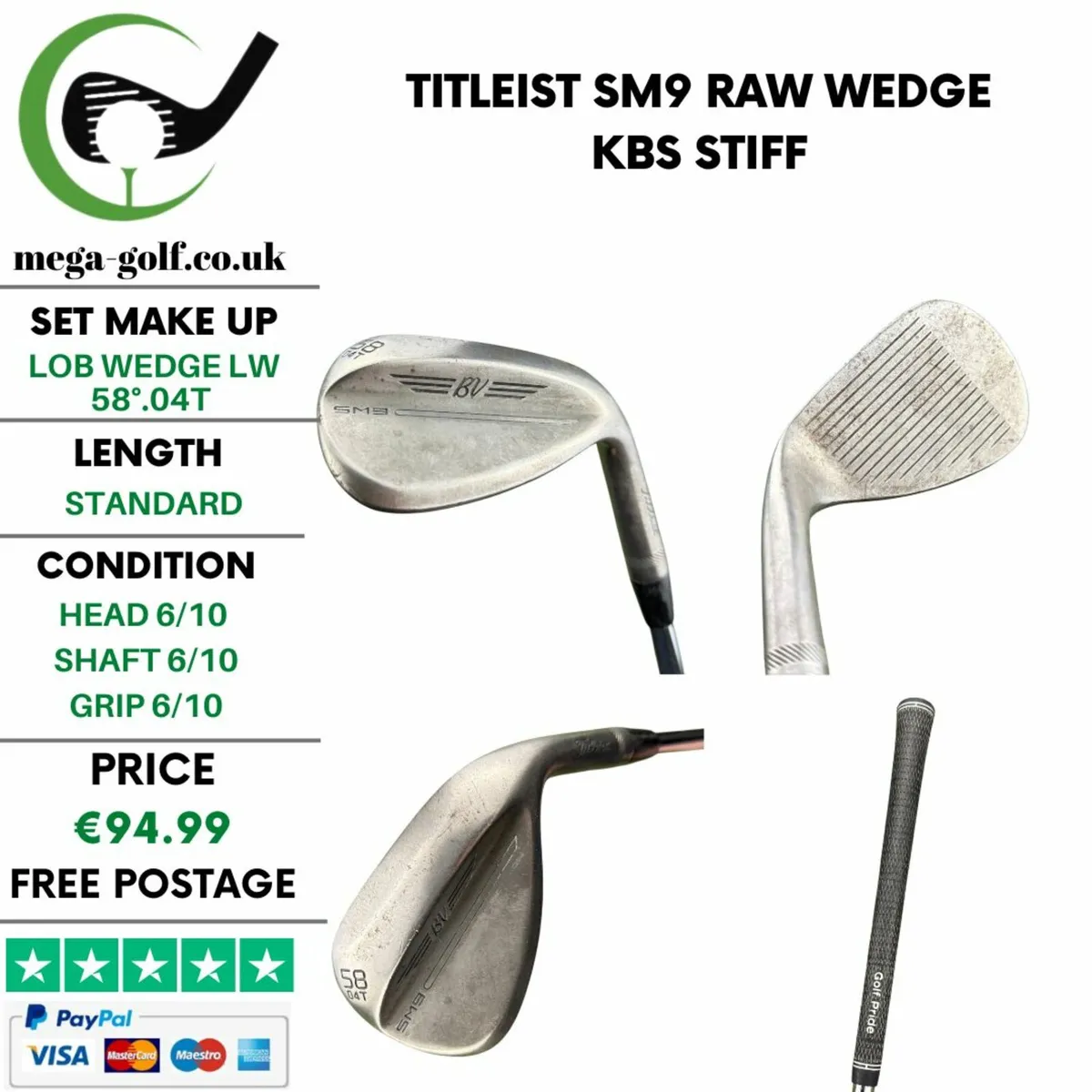 Titleist SM9 Raw Wedge Lw 58°.04T / KBS Stiff - Image 1