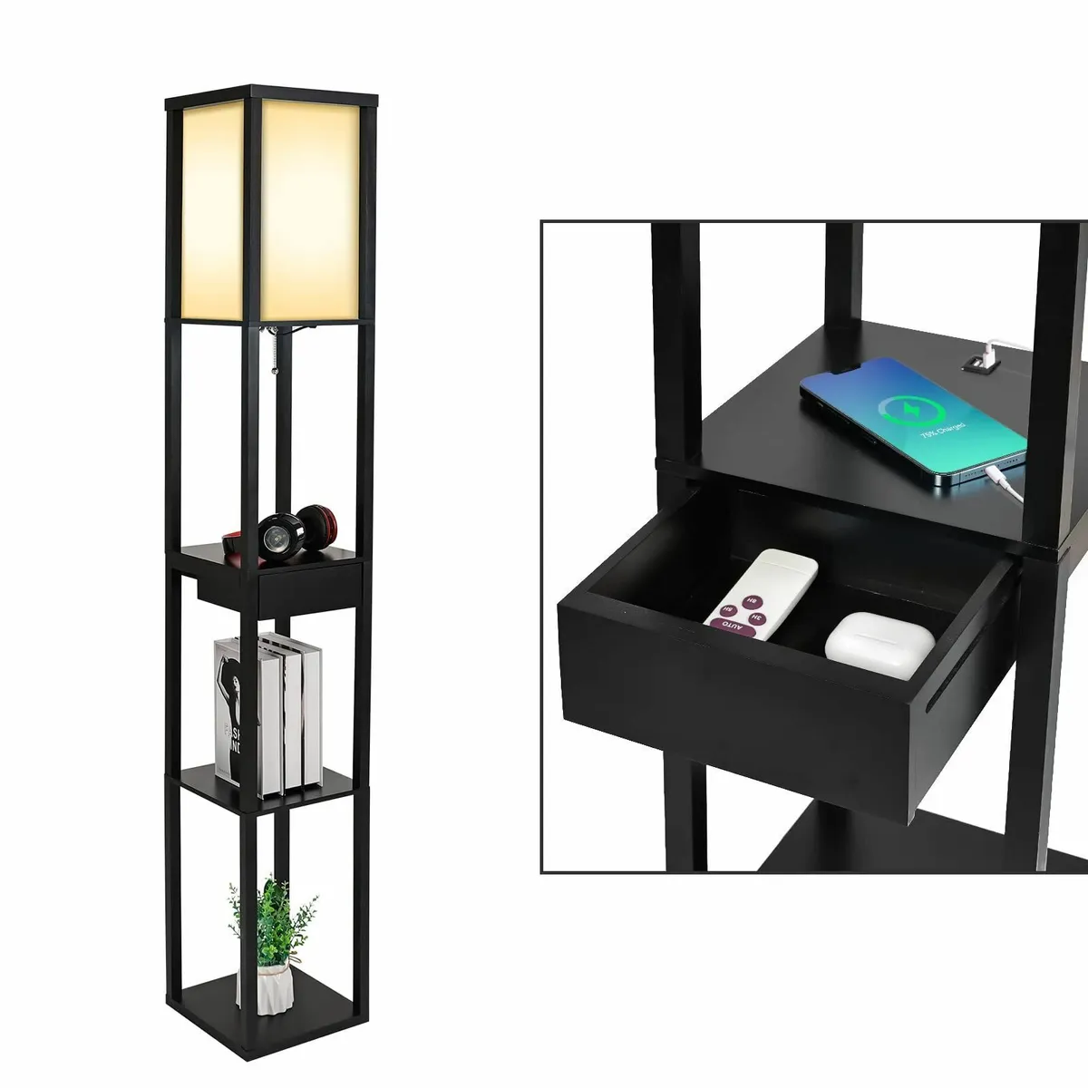 Floor Lamp with Shelves 3 Tier Storage Standing - Image 1