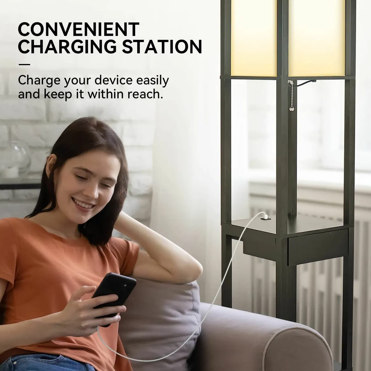 Floor Lamp with Shelves 3 Tier Storage Standing - Image 2