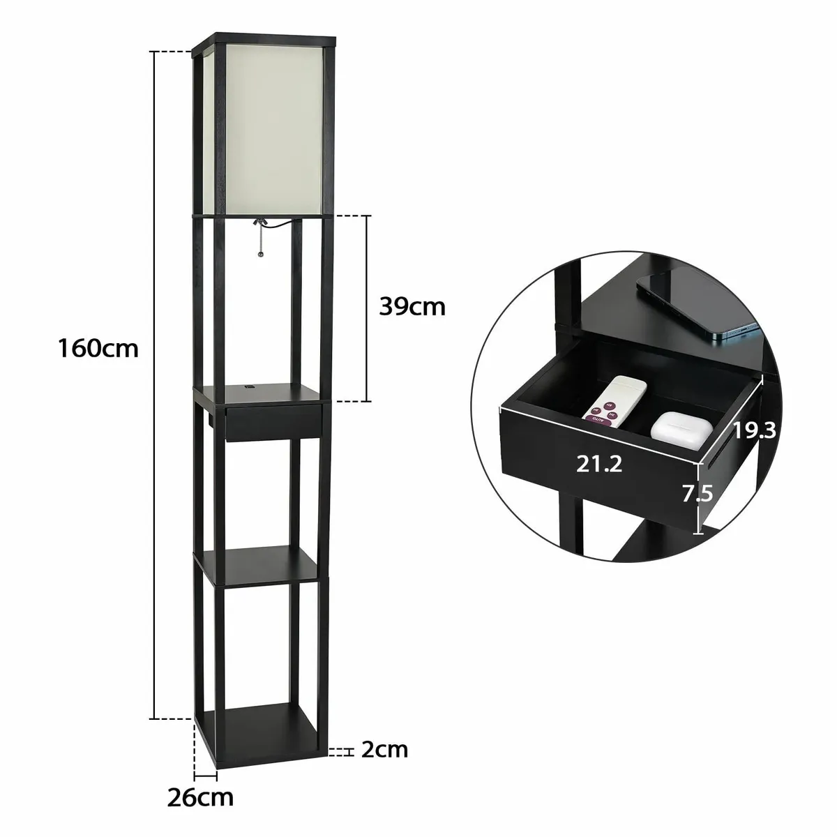 Floor Lamp with Shelves 3 Tier Storage Standing - Image 3