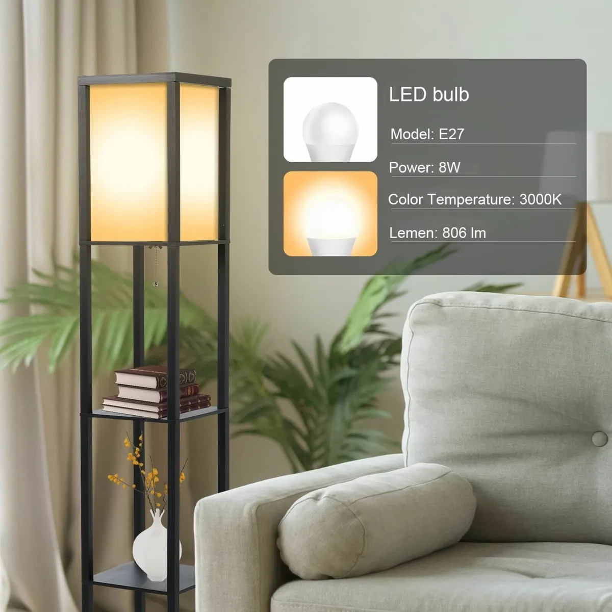 Floor Lamp with Shelves 3 Tier Storage Standing - Image 4