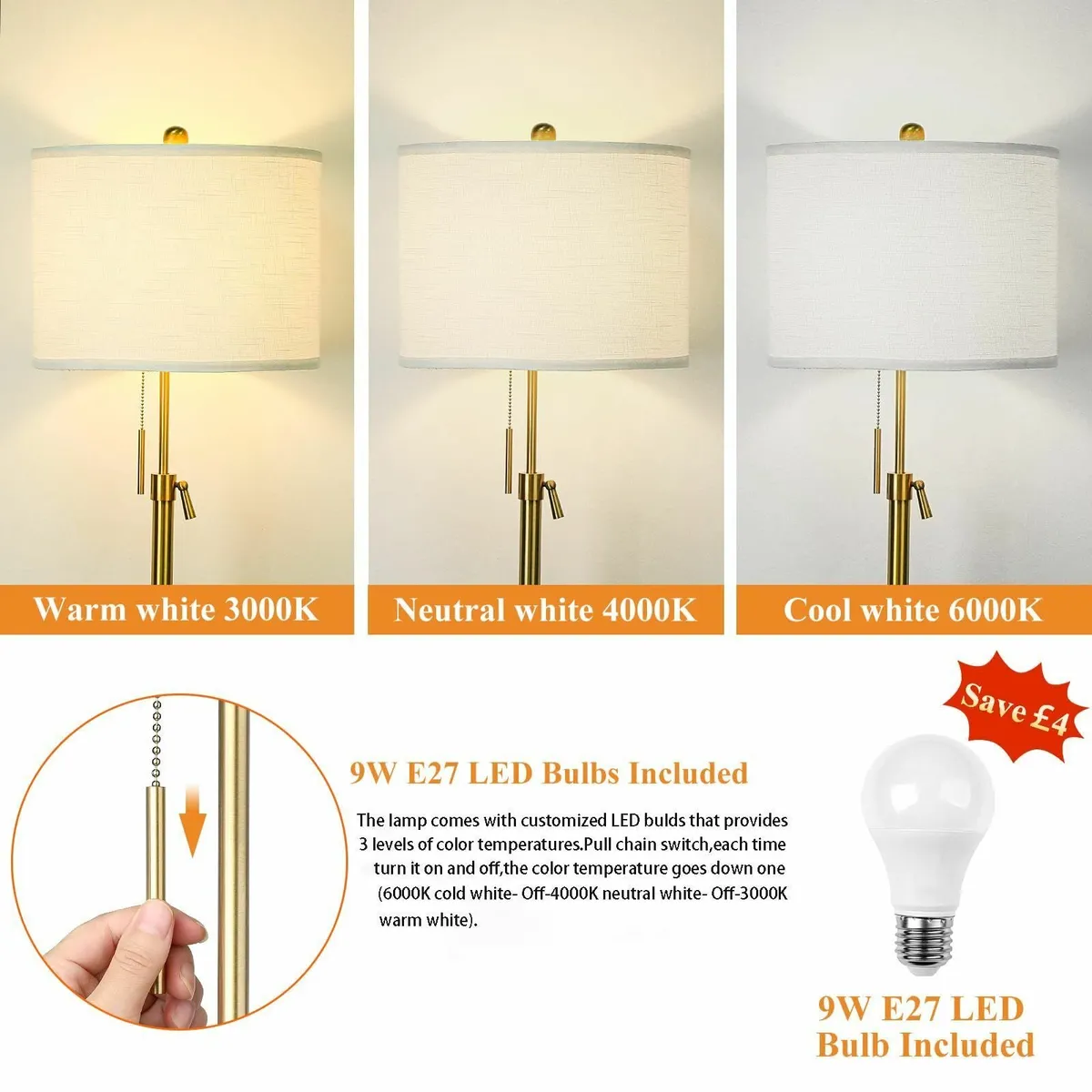 Floor Lamp Modern Lamps for Living Room 3 Colors - Image 3