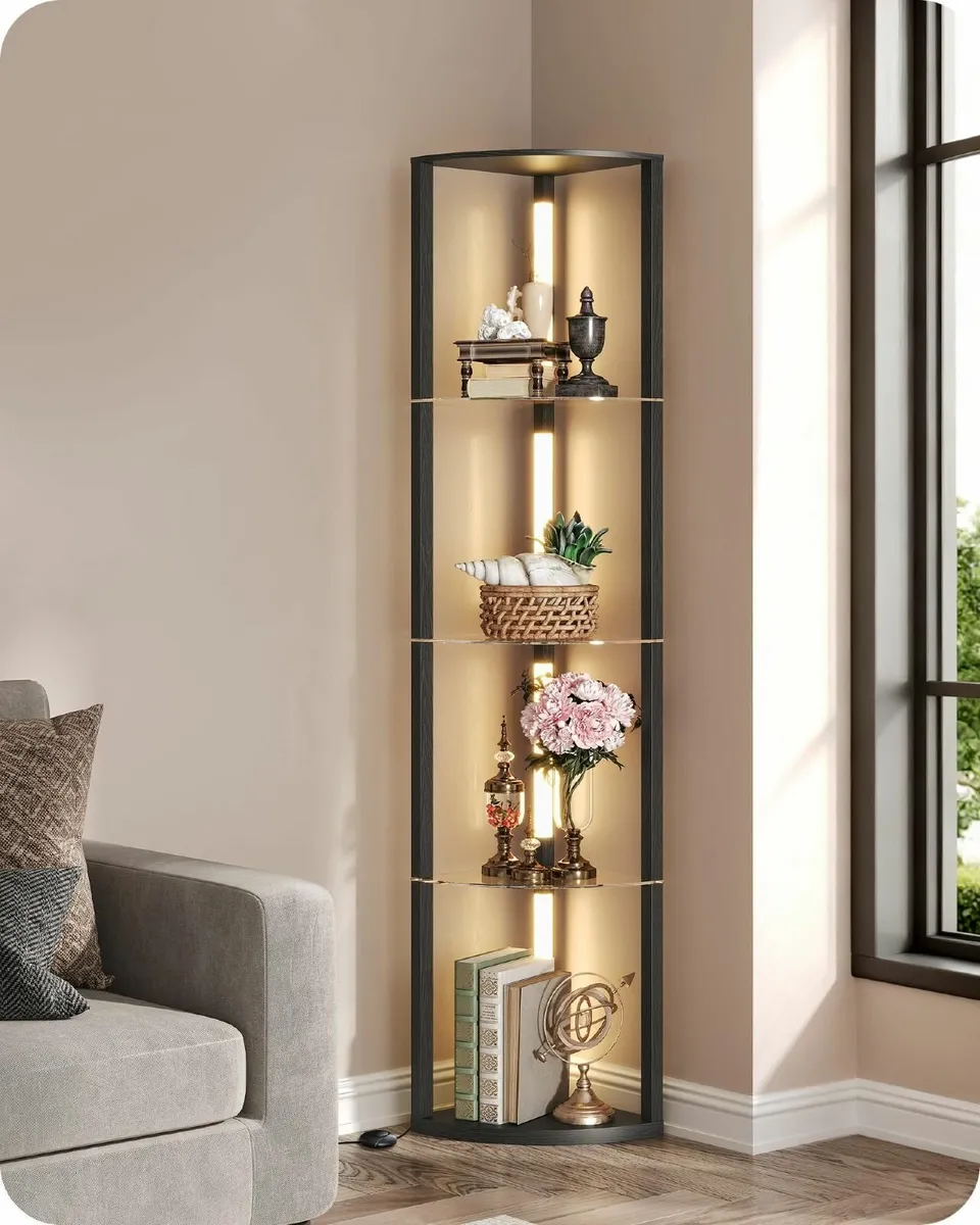 Floor Lamp with Shelves 4 Tier Wooden Standing - Image 1