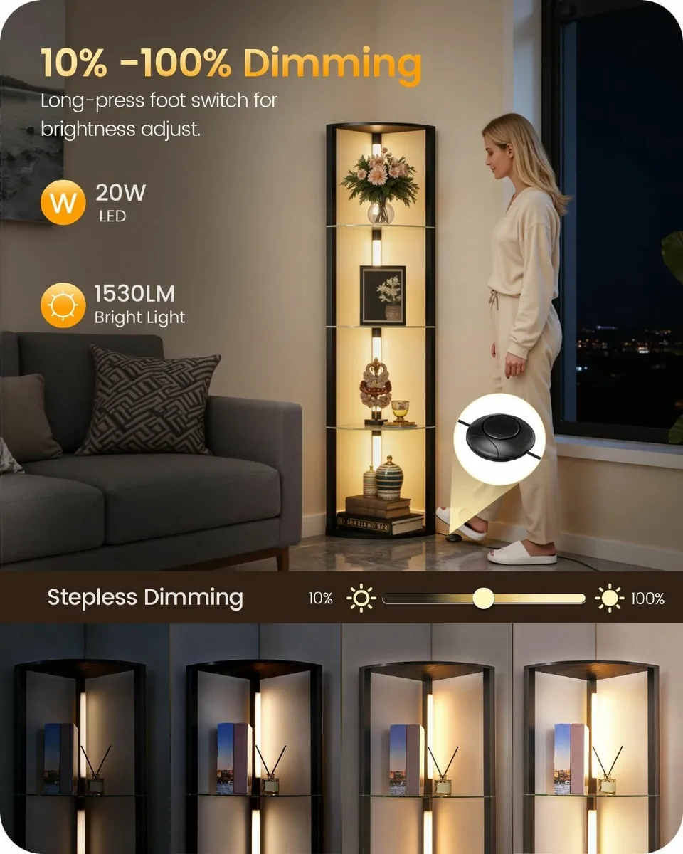 Floor Lamp with Shelves 4 Tier Wooden Standing - Image 3