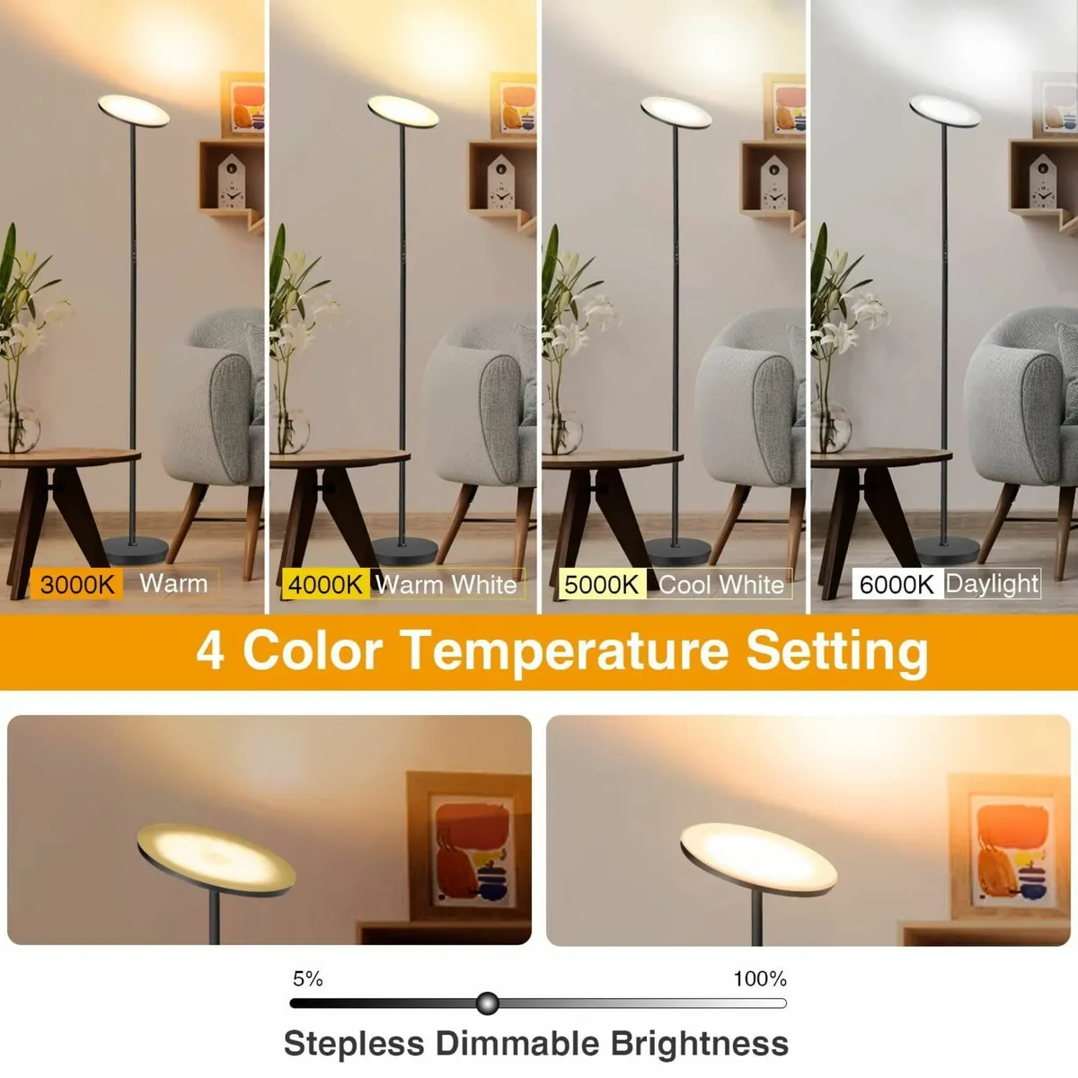 LED Uplighter Floor Lamp 30W 3000LM Bright Modern - Image 2