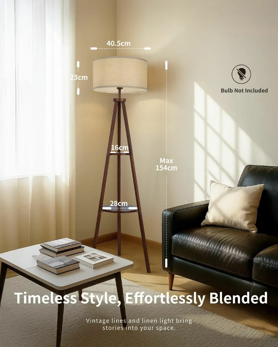Tripod Floor Lamp with Linen Lampshade 2-Tier - Image 3