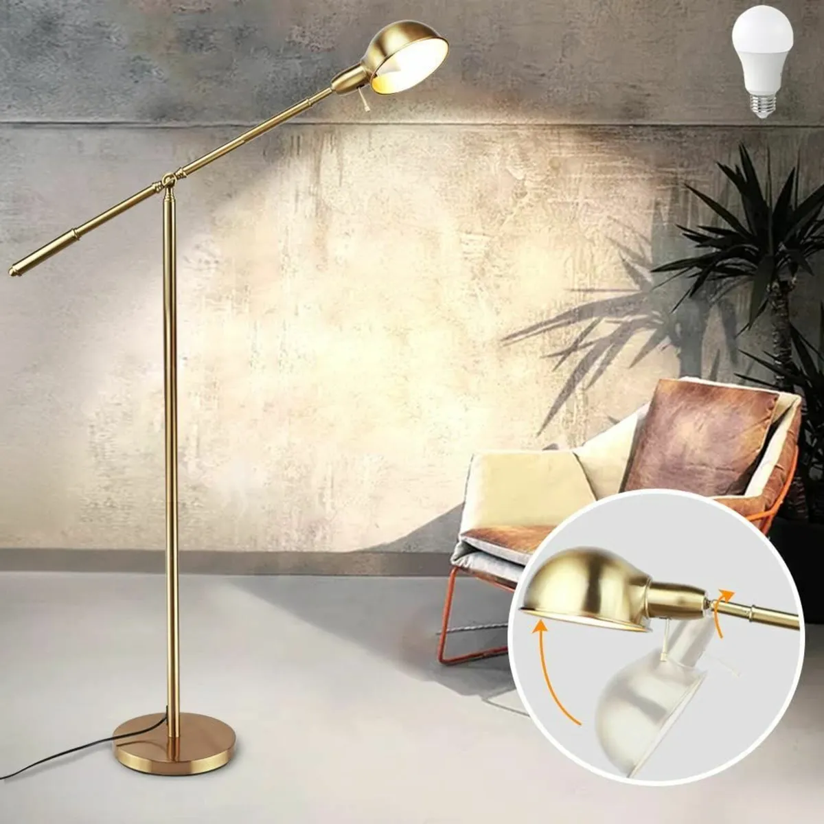 Metal Floor Lamp Adjustable Swing Arm Reading - Image 1