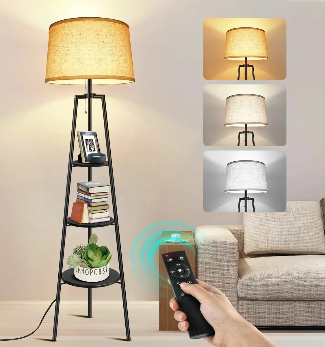 3 Layers Tripod Floor Lamp Bulb Included Shelf - Image 1