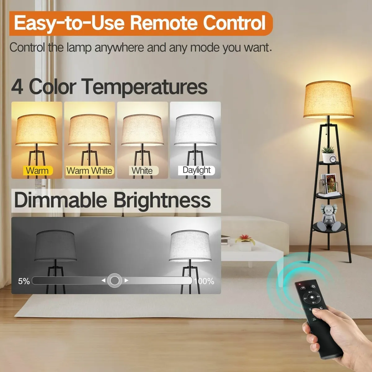 3 Layers Tripod Floor Lamp Bulb Included Shelf - Image 2