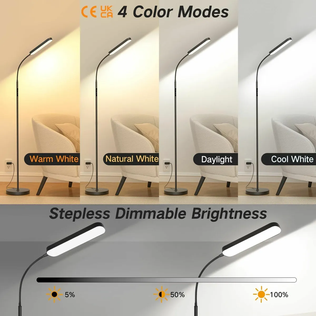 LED Floor Lamp 15W 1500LM Dimmable Adjustable - Image 2