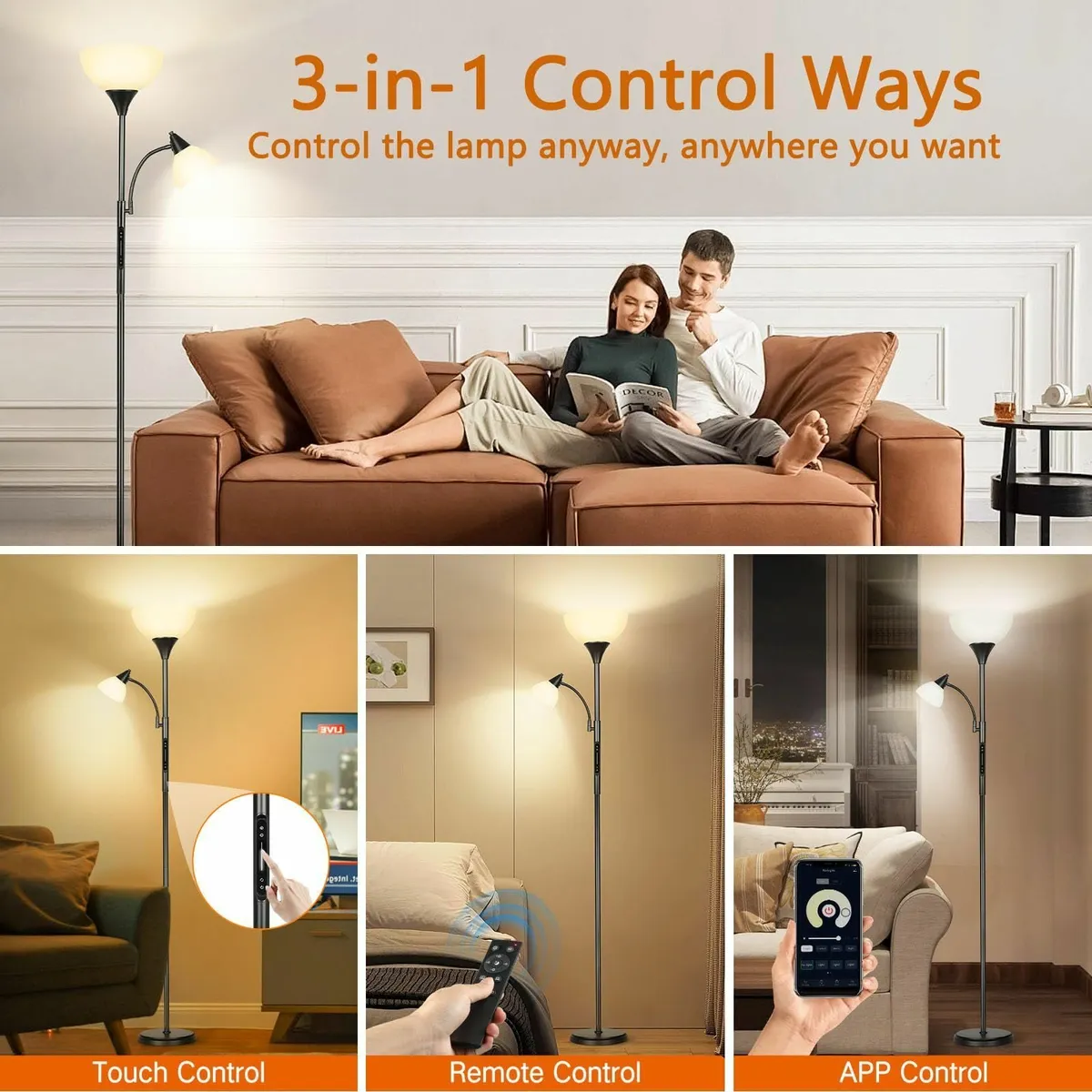 LED Dimmable Floor Lamp with Touch Control Remote - Image 2