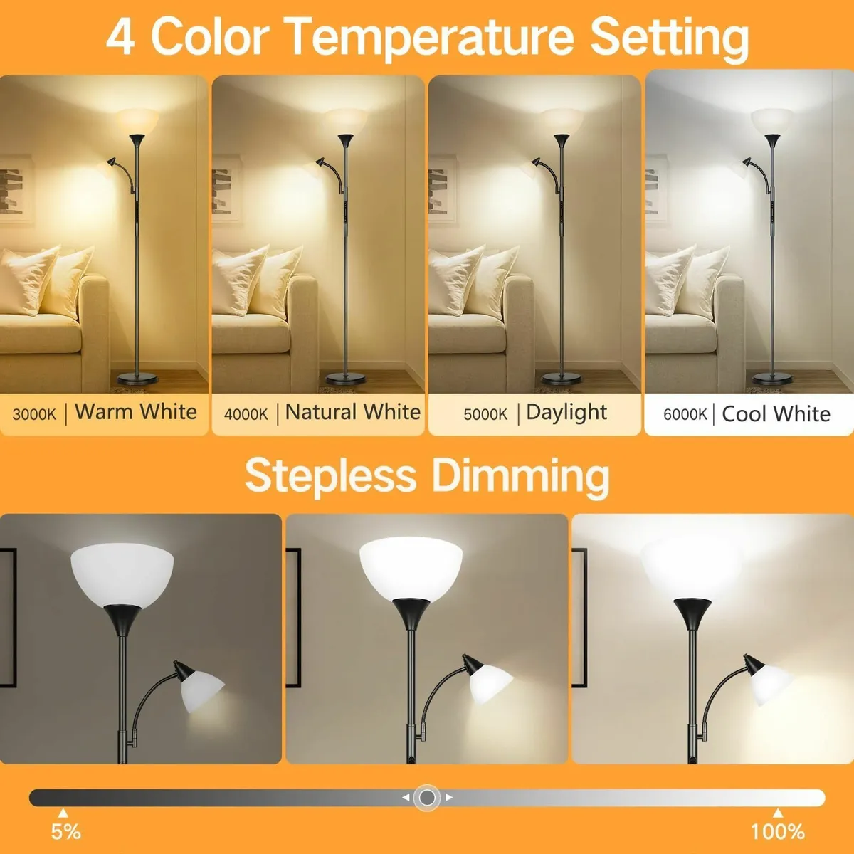 LED Dimmable Floor Lamp with Touch Control Remote - Image 3