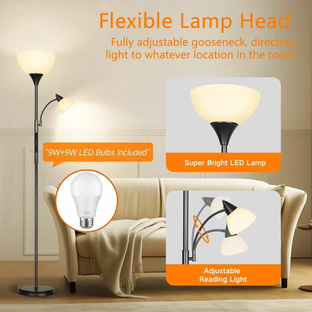 LED Dimmable Floor Lamp with Touch Control Remote - Image 4