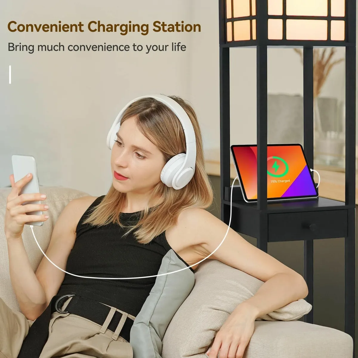 Floor Lamp Lamps with Shelves for Living Room 3 - Image 3