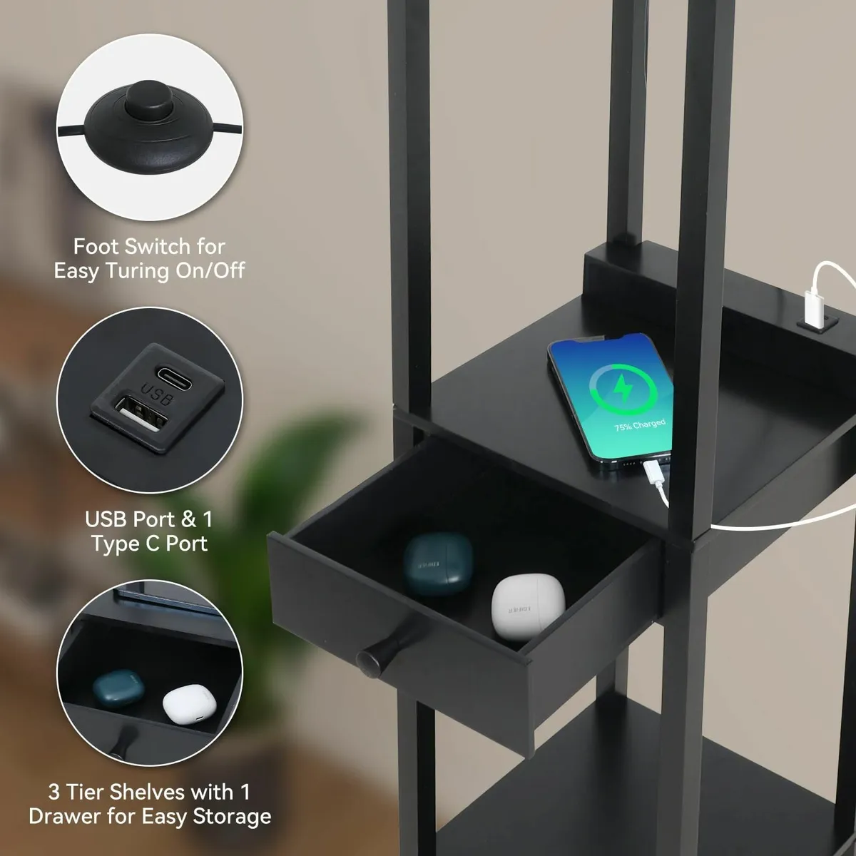 Floor Lamp Lamps with Shelves for Living Room 3 - Image 4