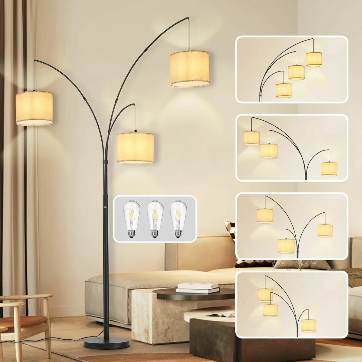 DLLT Modern Floor Lamp for Room: 3-Light Black - Image 1