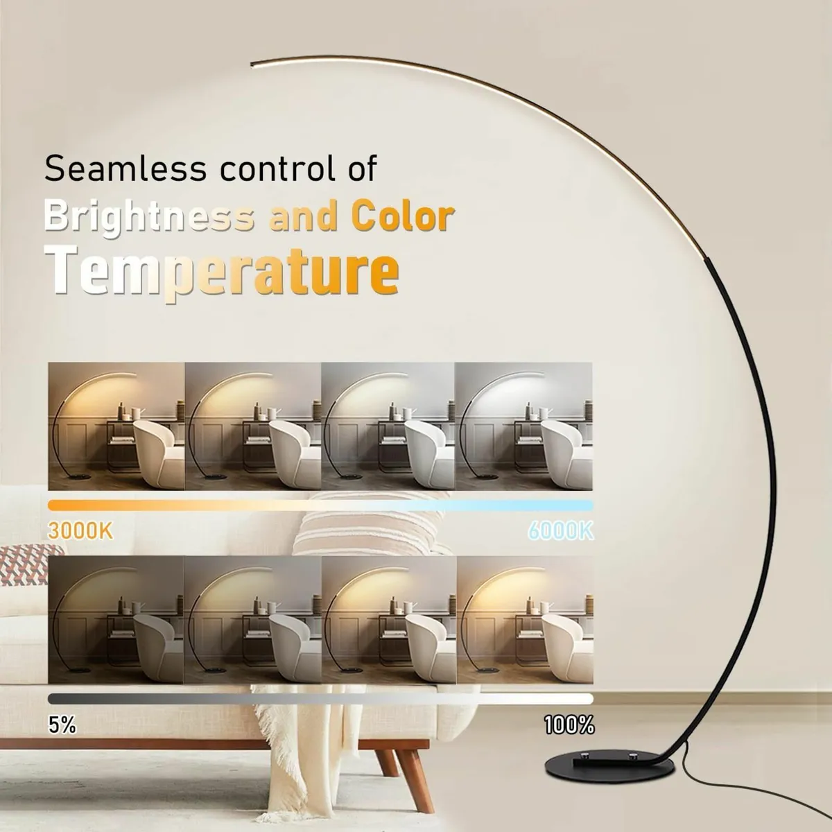 Dimmable Arc Floor Lamp for Living Room 25W LED - Image 2