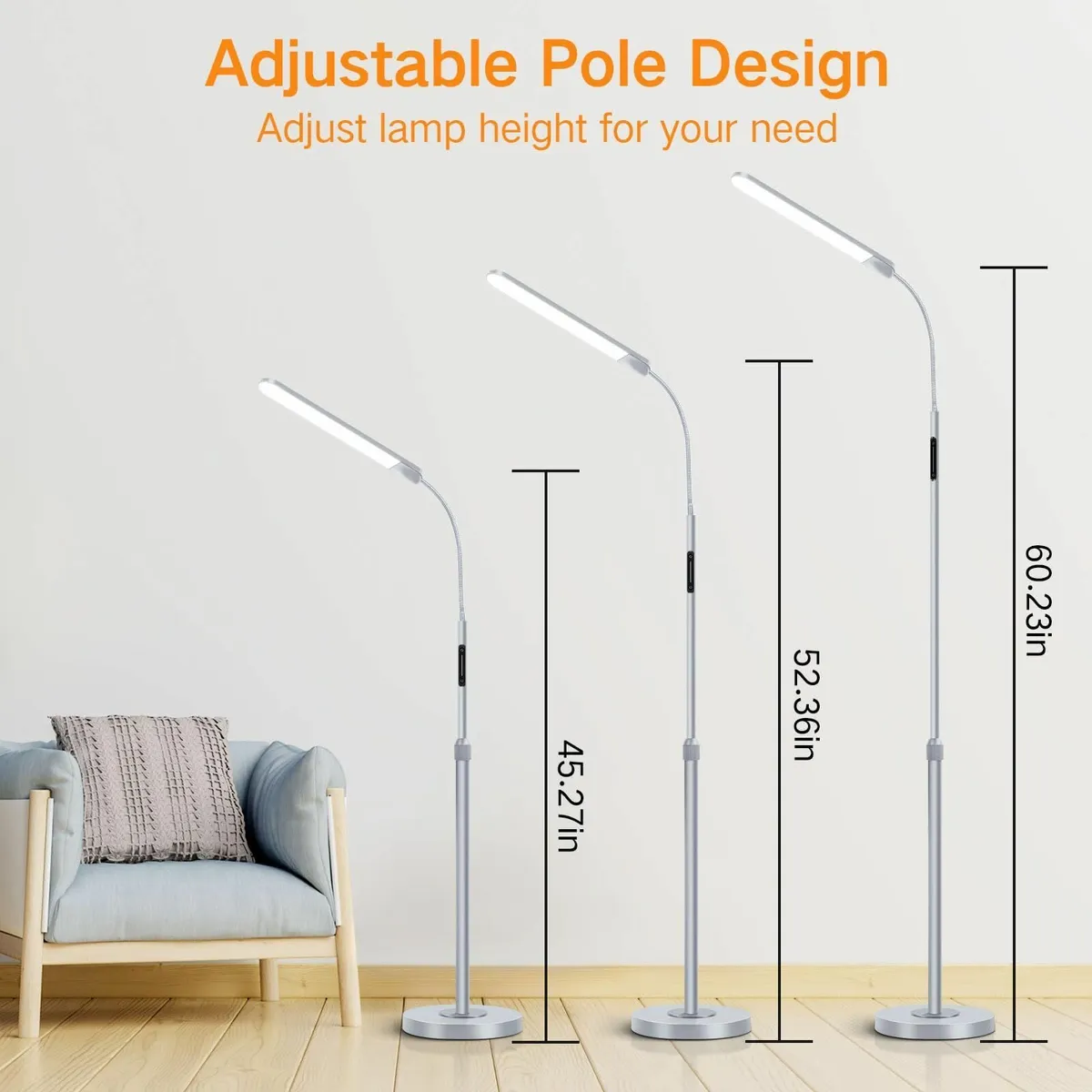 LED Floor Lamp 15W 1500LM Adjustable Height - Image 2