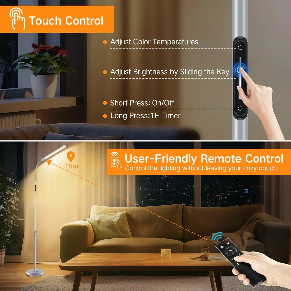 LED Floor Lamp 15W 1500LM Adjustable Height - Image 4