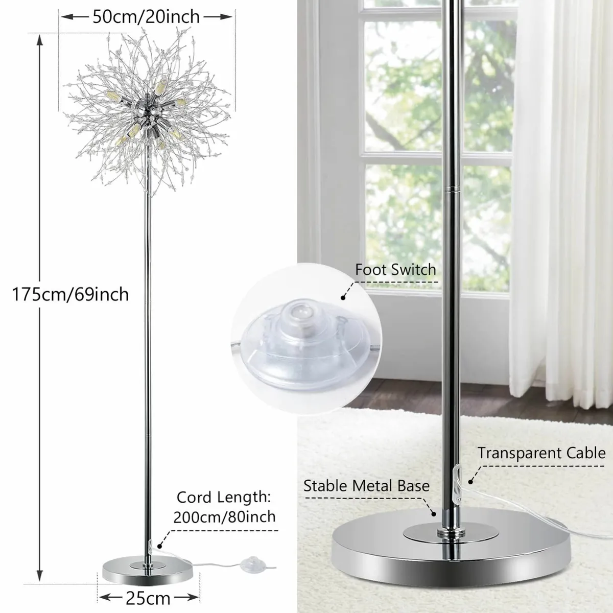 Modern Crystal Fireworks Floor Lamps Chrome - Image 3