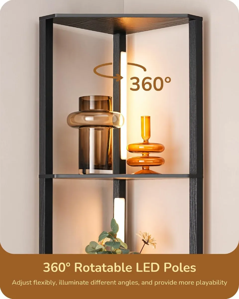 LED Floor Lamps with Shelves 4 Layers Wood - Image 2