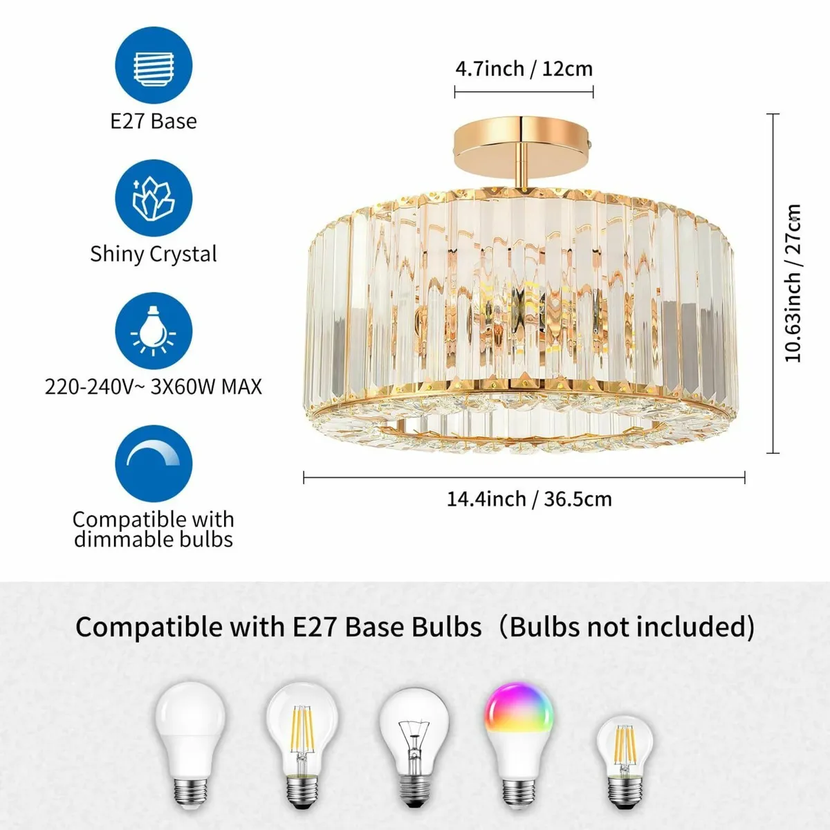 Gold Crystal Ceiling Lights 3-Light Modern LED - Image 3