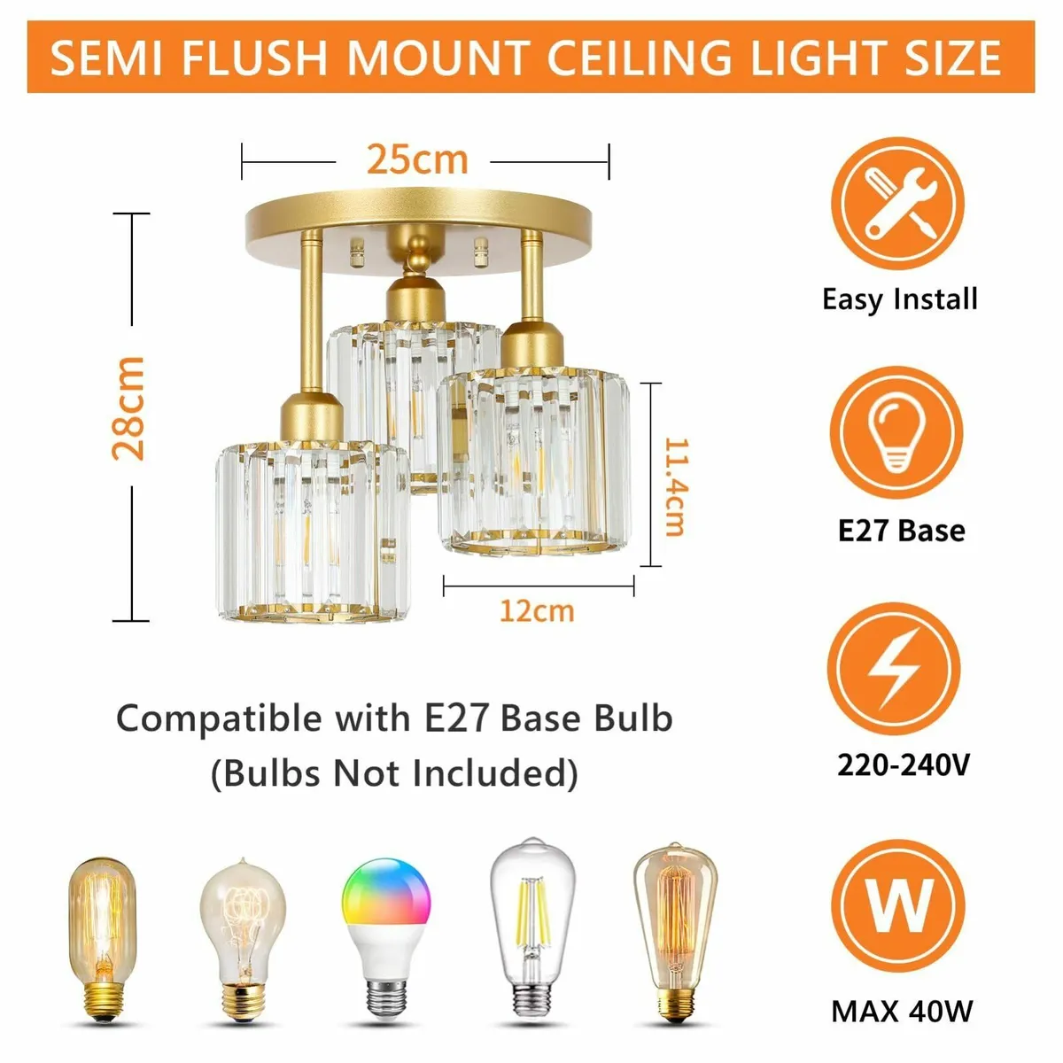 Modern Crystal Chandeliers Ceiling Light 3-Lights - Image 3