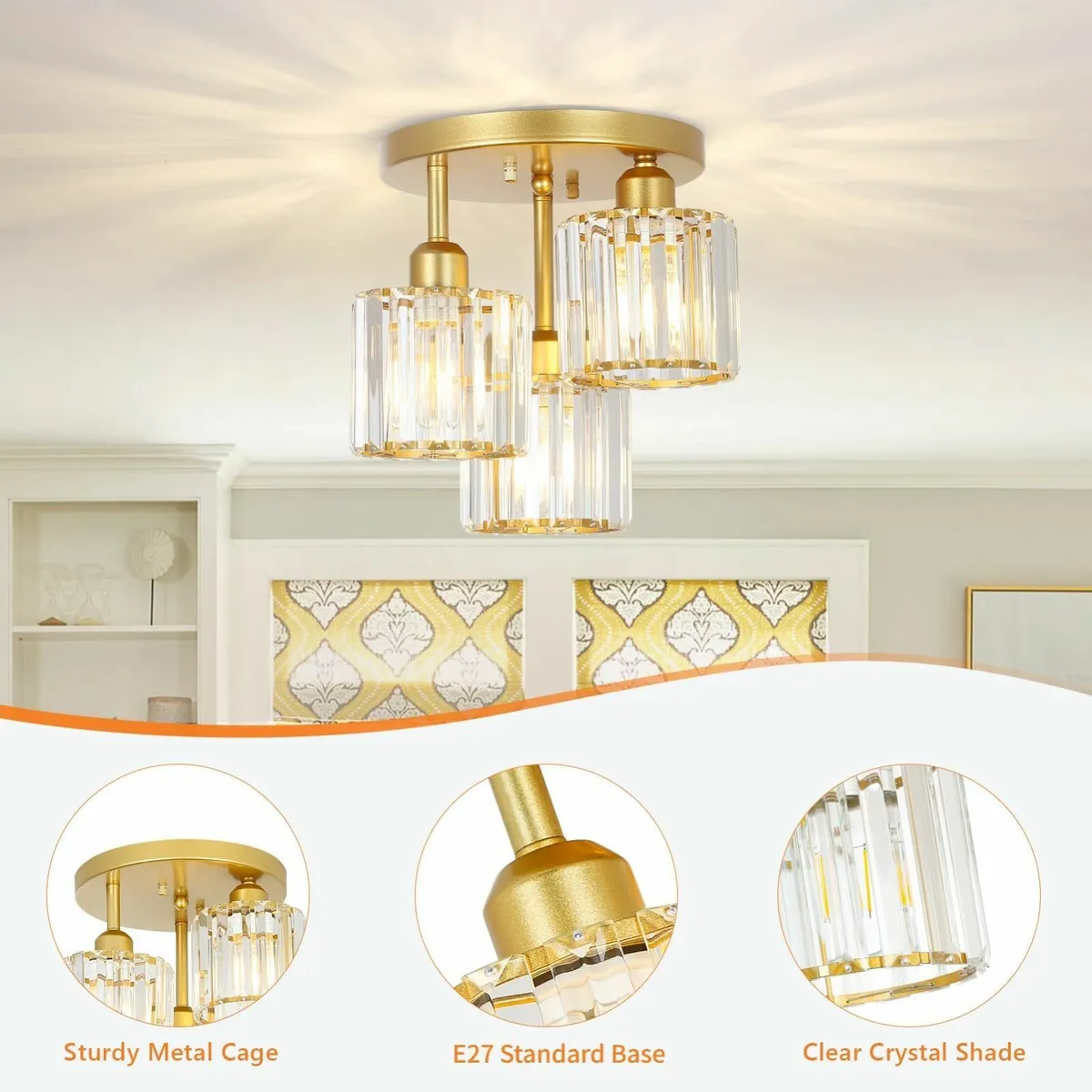 Modern Crystal Chandeliers Ceiling Light 3-Lights - Image 4