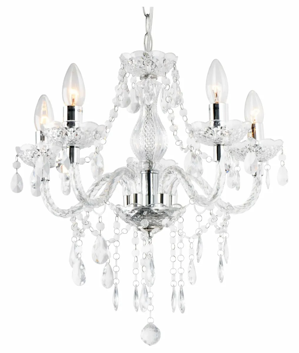 5 Light Chandelier Lamp Pendant Chrome Clear.Acryl - Image 1