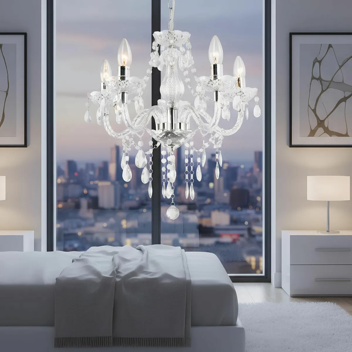 5 Light Chandelier Lamp Pendant Chrome Clear.Acryl - Image 4