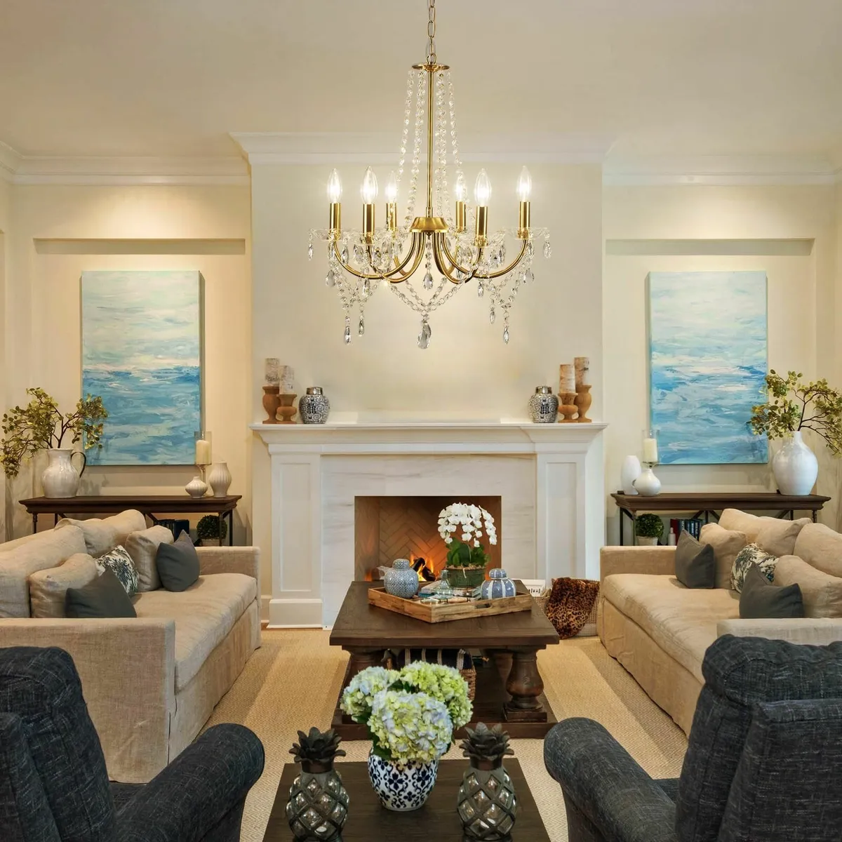 Crystal Chandeliers Ceiling Light 6 Lights Modern - Image 2