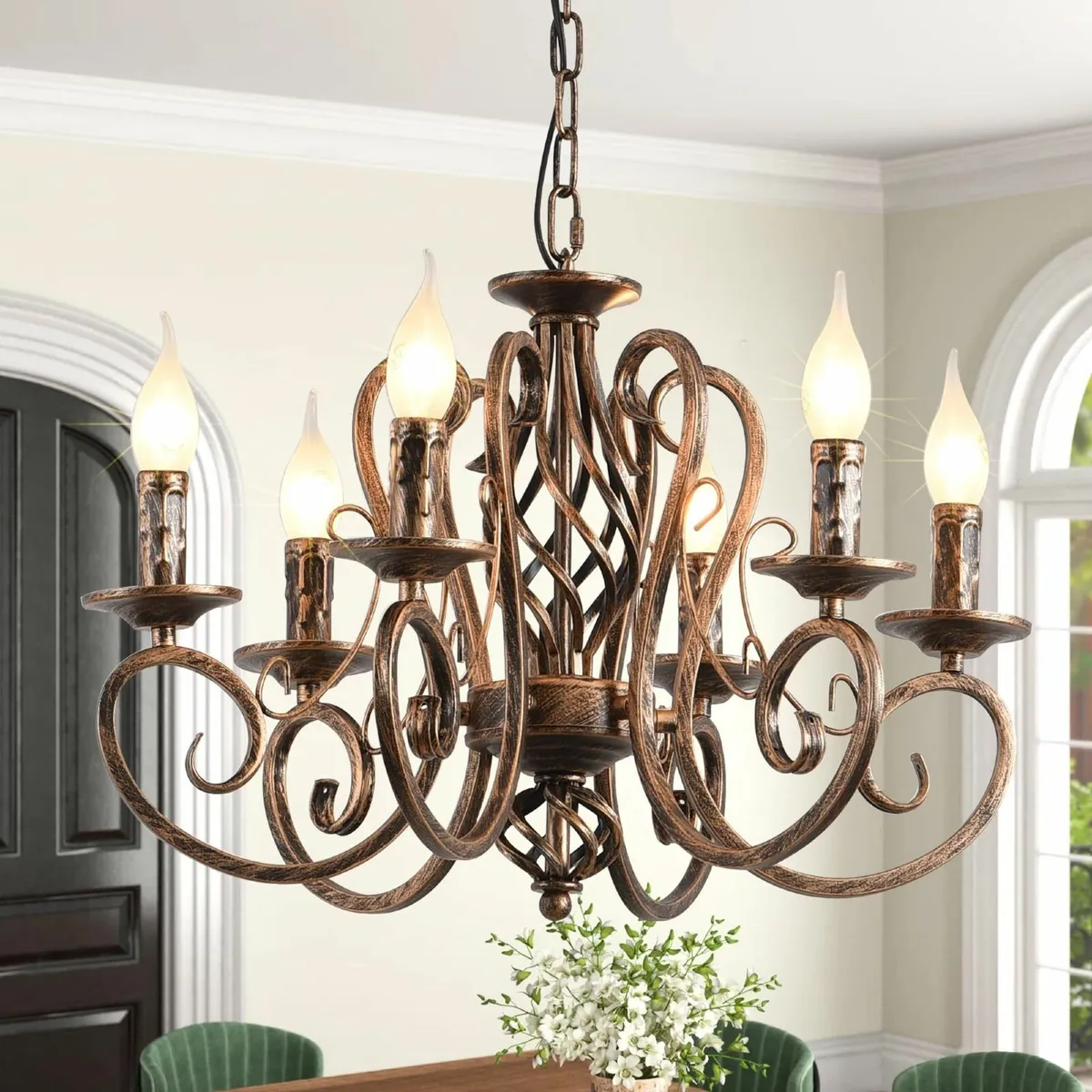 Chandeliers French Country Candle Wrought Iron - Image 1