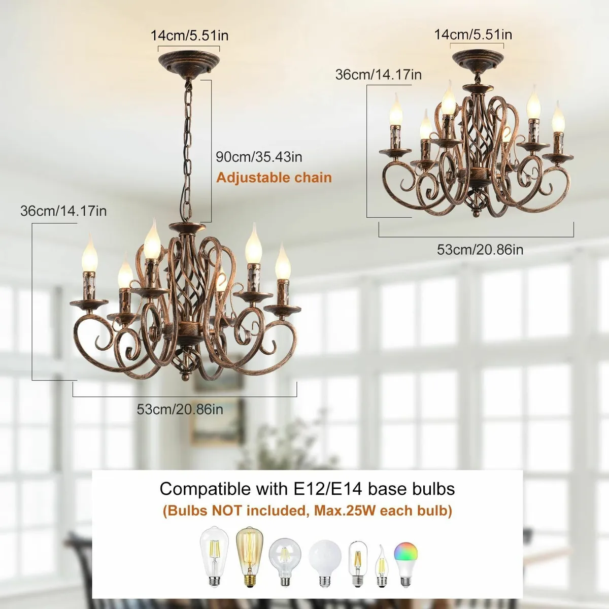 Chandeliers French Country Candle Wrought Iron - Image 3