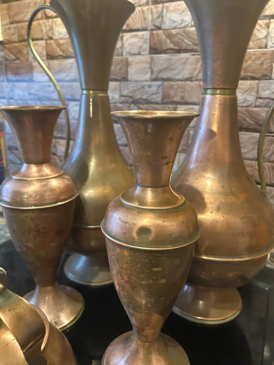 Copper jugs kettle and vases - Image 2