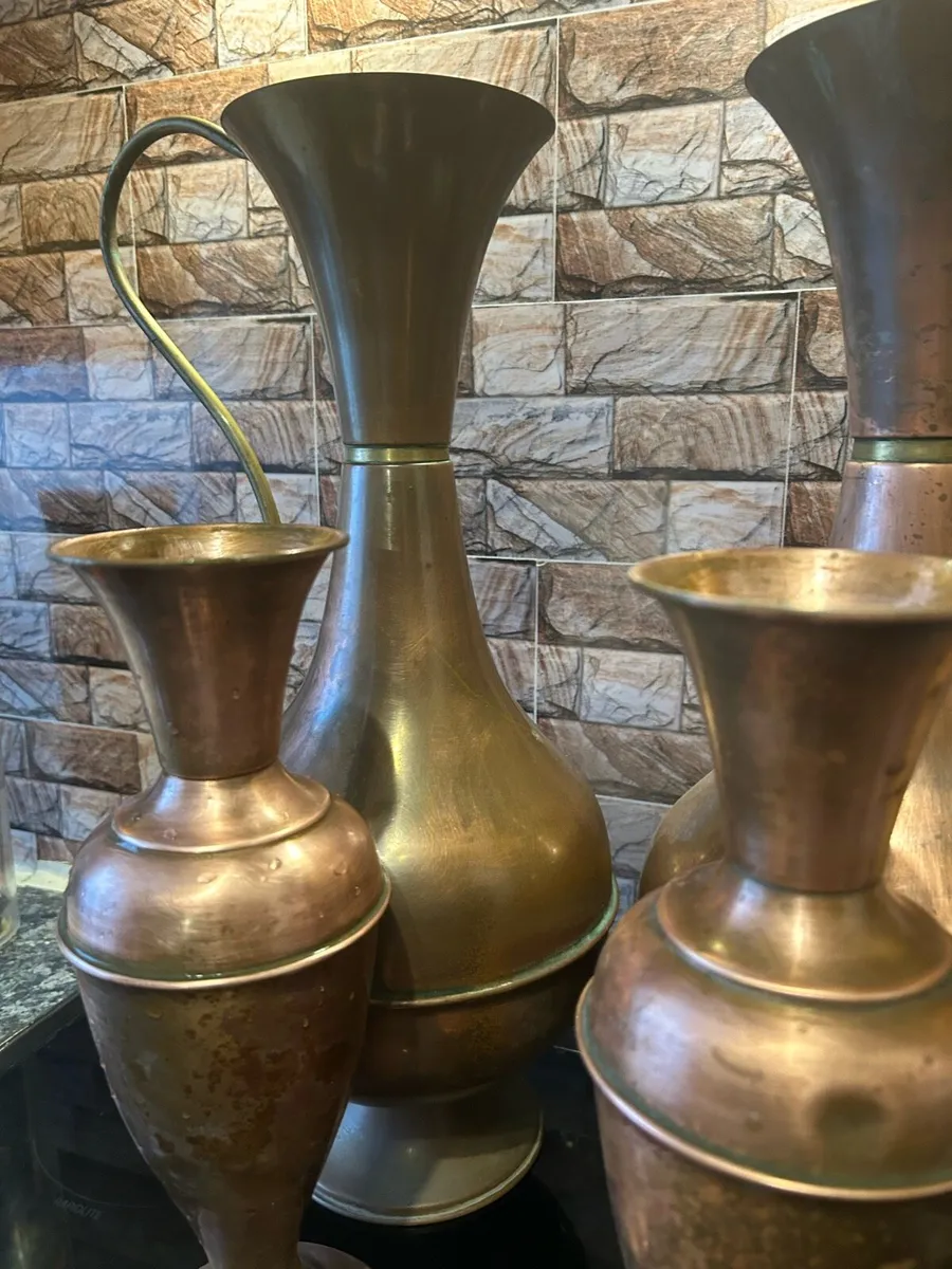 Copper jugs kettle and vases - Image 4
