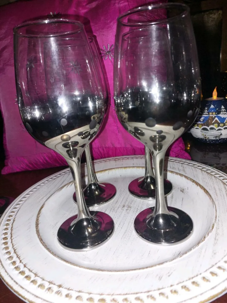 Pewter stemmed Vintage Wine Glasses - Image 1