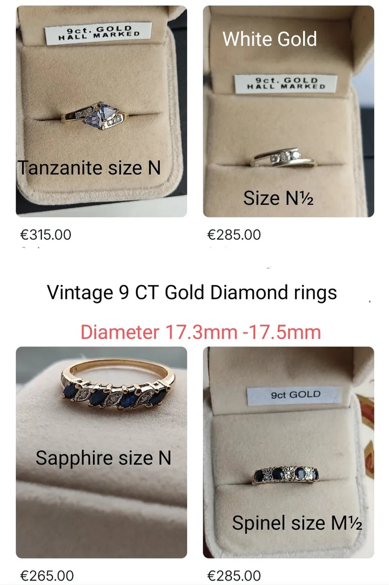 Vintage 9 CT Gold Diamonds rings size D 17.3 -5 mm - Image 1